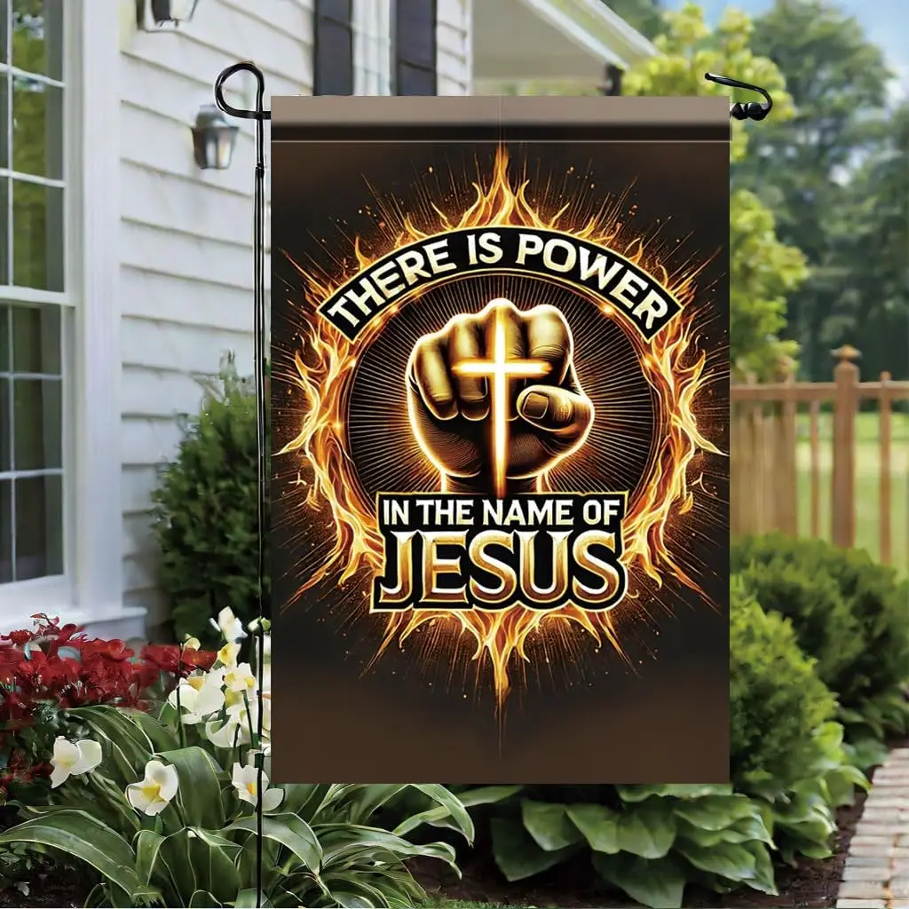Christian Jesus Power Garden Flag 12x18 Inch Double Sided Faith Cross Fire Flame Religious Yard Banner Outdoor Decoration fo PPZ