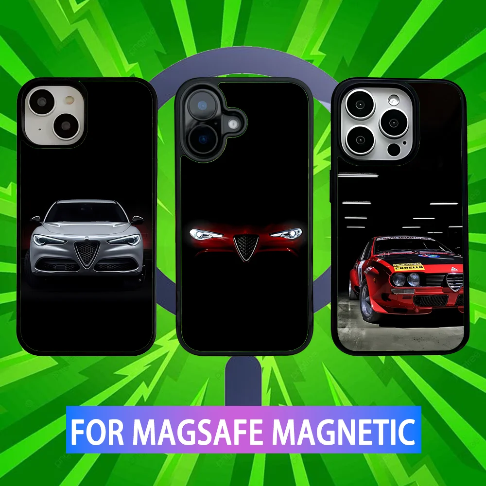 

A- Alfa-es Cool R-Romeos Car Phone Case For iPhone 16,15,14,13,12,11,Pro,Max,Plus,Mini,SE New Magsafe Magnetic Wireless Charging