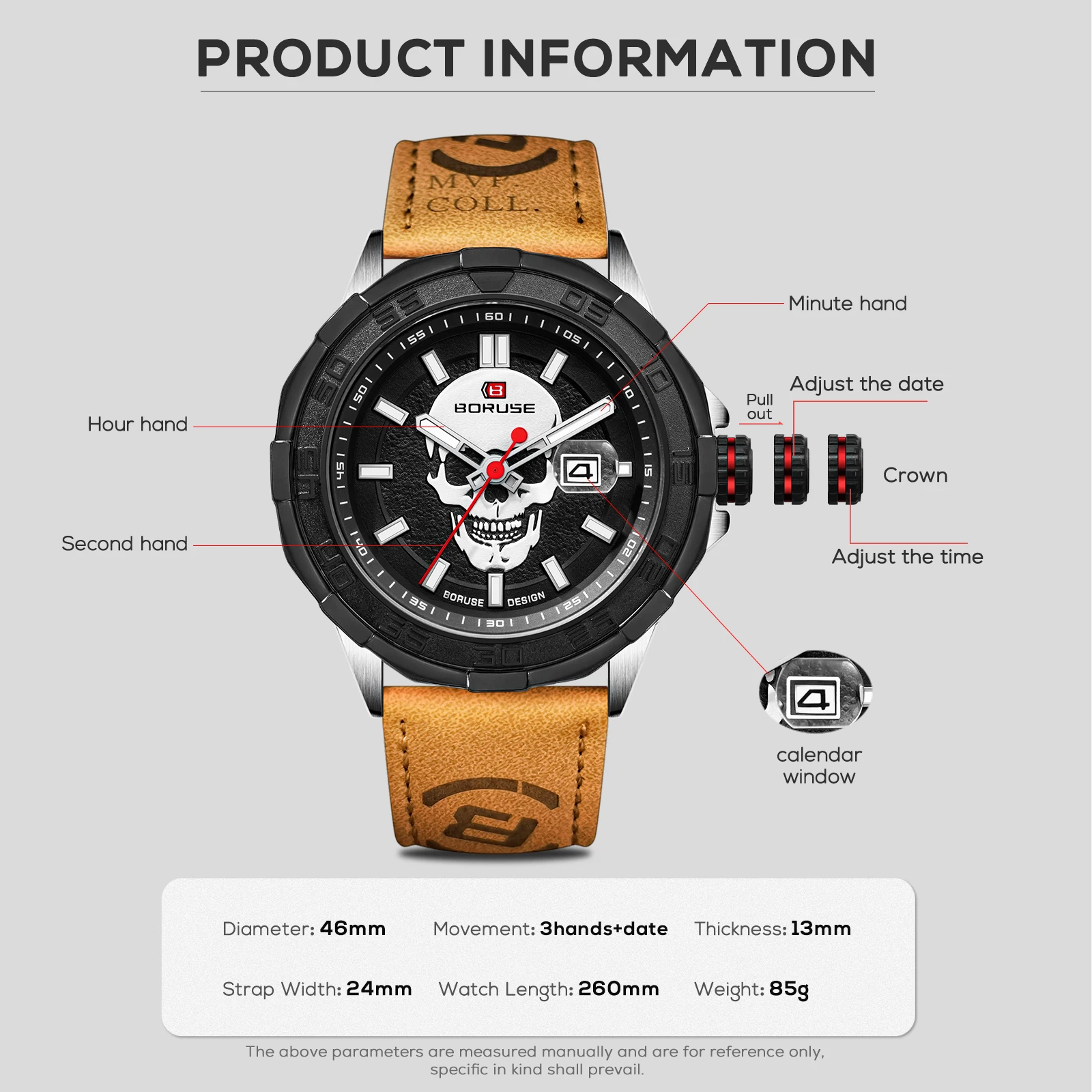 BORUSE Mens Brown Leather Chronograph Watches Luxury Men Business Leather Casual Quartz Watch Men Sport Waterproof Watch