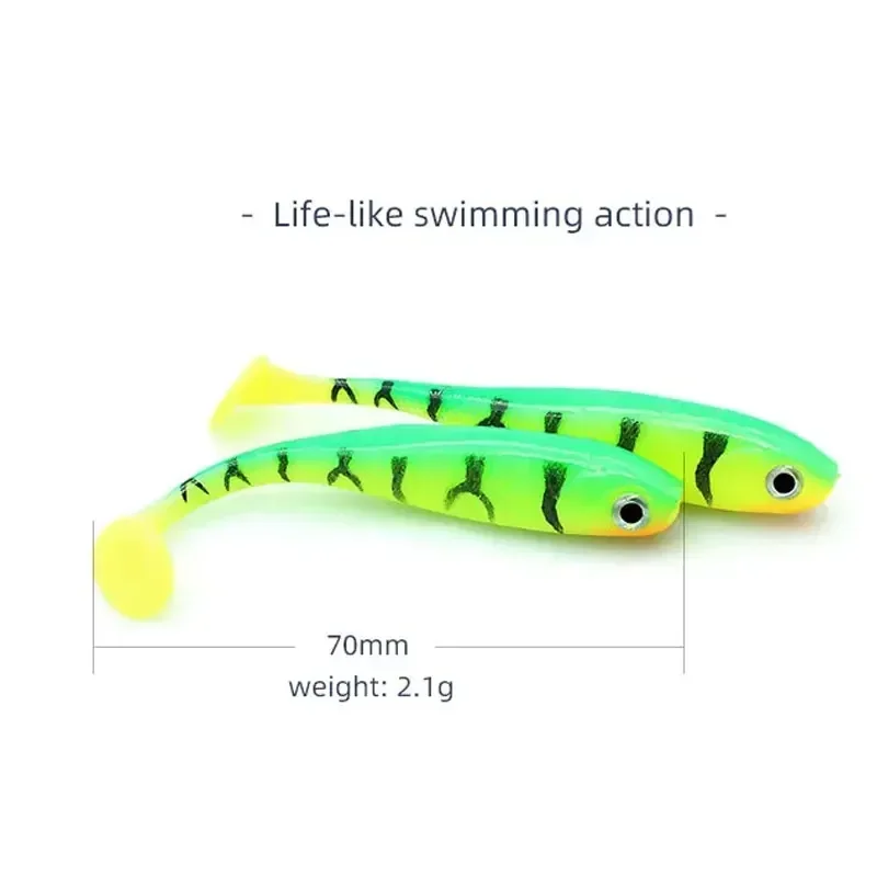 WHYY 5 Pcs Bionic Soft Bait 7cm/2.1g Lure T-tail Bait 3D Fisheye Full-water Fishing Bait 11 Colors Soft Lures Fishing Lure Sets