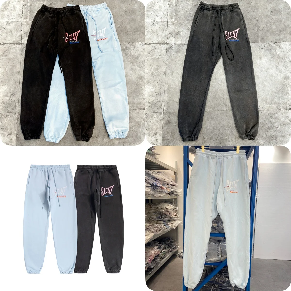 Top Saint SMOKERS FANTASY Printed Washed Vintage Drawstring Loose Cuffed Fleece-Lined Sweatpants Pants Trousers