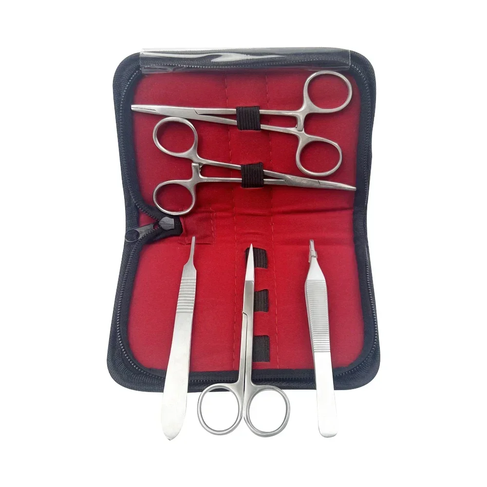 5Pcs/set Stainless Dental Surgical Tissue Tweezer Set - Surgical Scissors Forcep Extraction Hemostat Dentist Tools