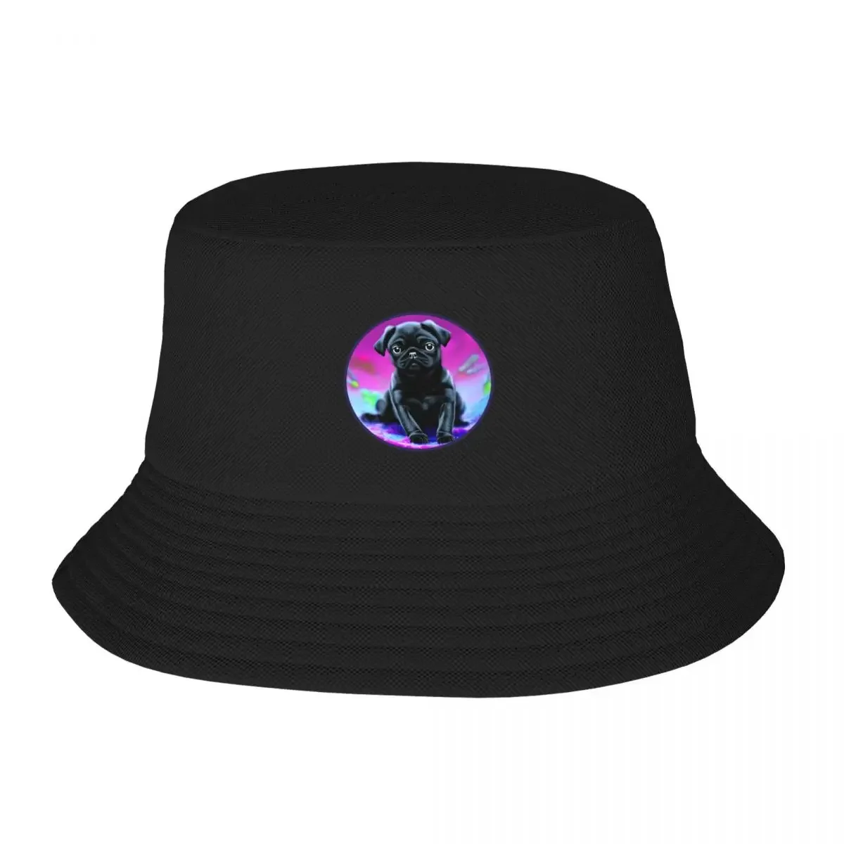 Cute black pug puppy Bucket Hat Custom Cap Men Luxury Brand Women's