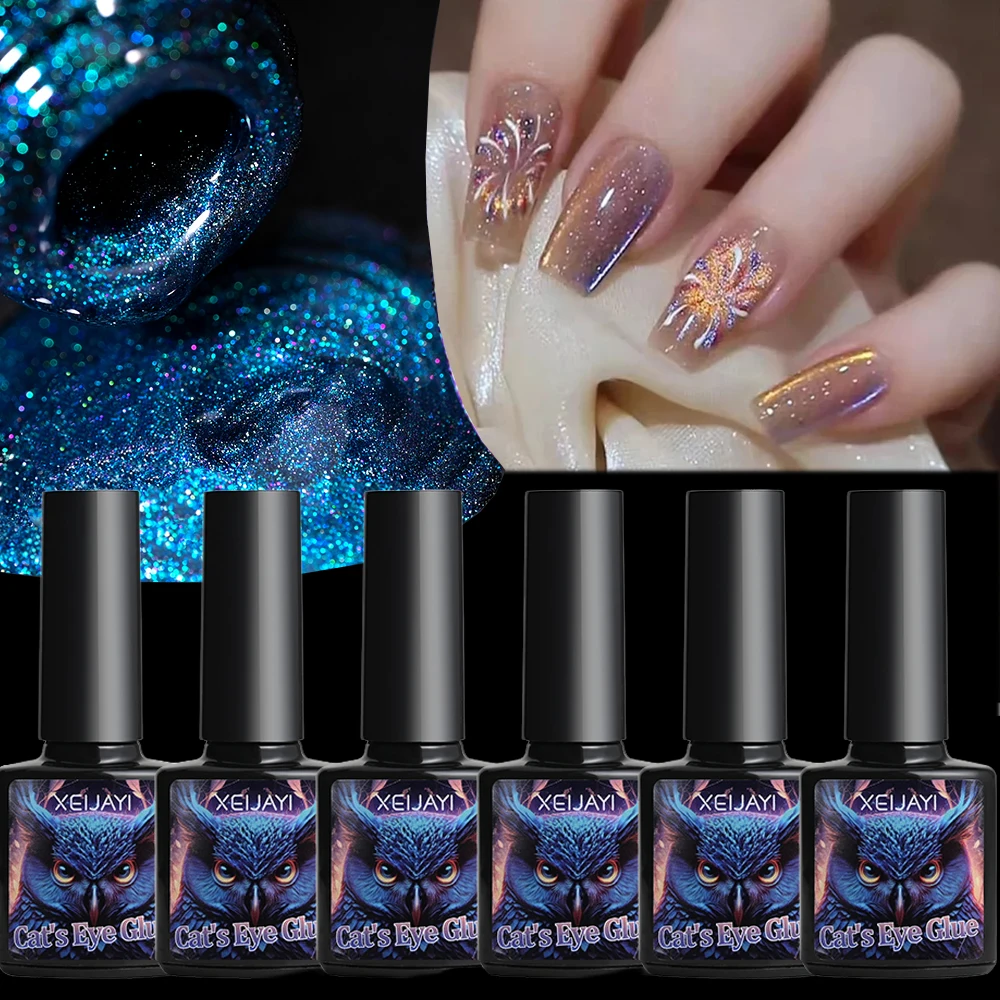 7.3ML 2 IN 1 Fireworks Cat Eyes Magnetic Gel Nail Polish Top Coat Glitter Gel Varnis Semi Permanent Soak Off UV Gel Varnishes&*&