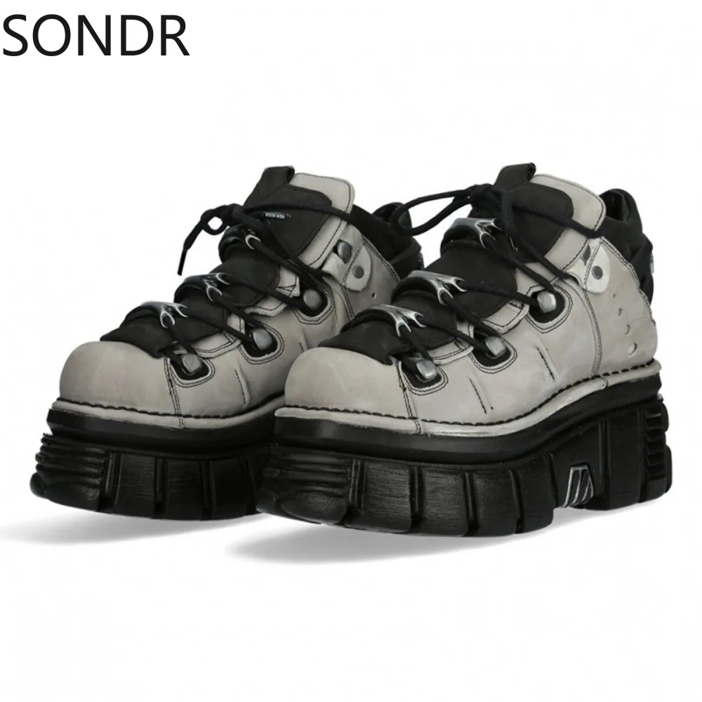 

Womens Round Toe Gothic Punk Pumps Shoes Metal Platform Wedge High Heel Creepers Japanese Harajuku Dark JK
