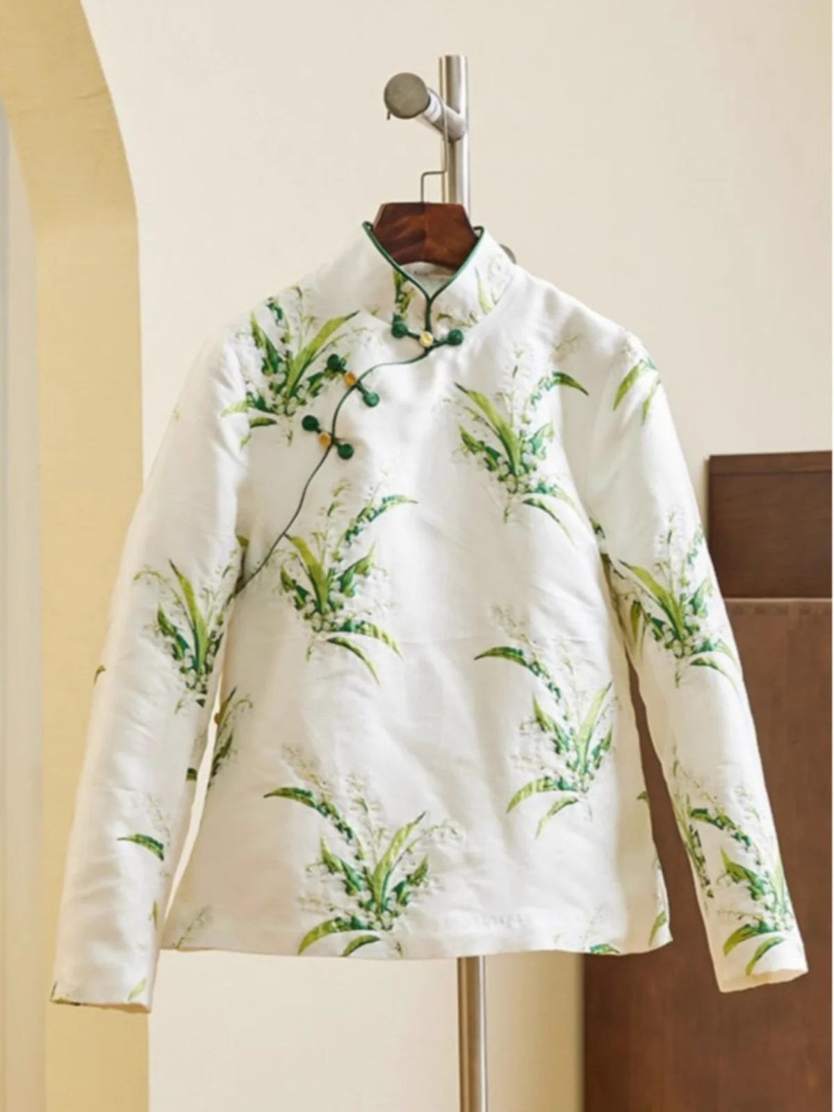 

Женский хлопковый костюм Тан на осень-зиму в китайском стиле в стиле ретро с боковыми пуговицами, топ с ветровым воротником, Thiened Long Sve