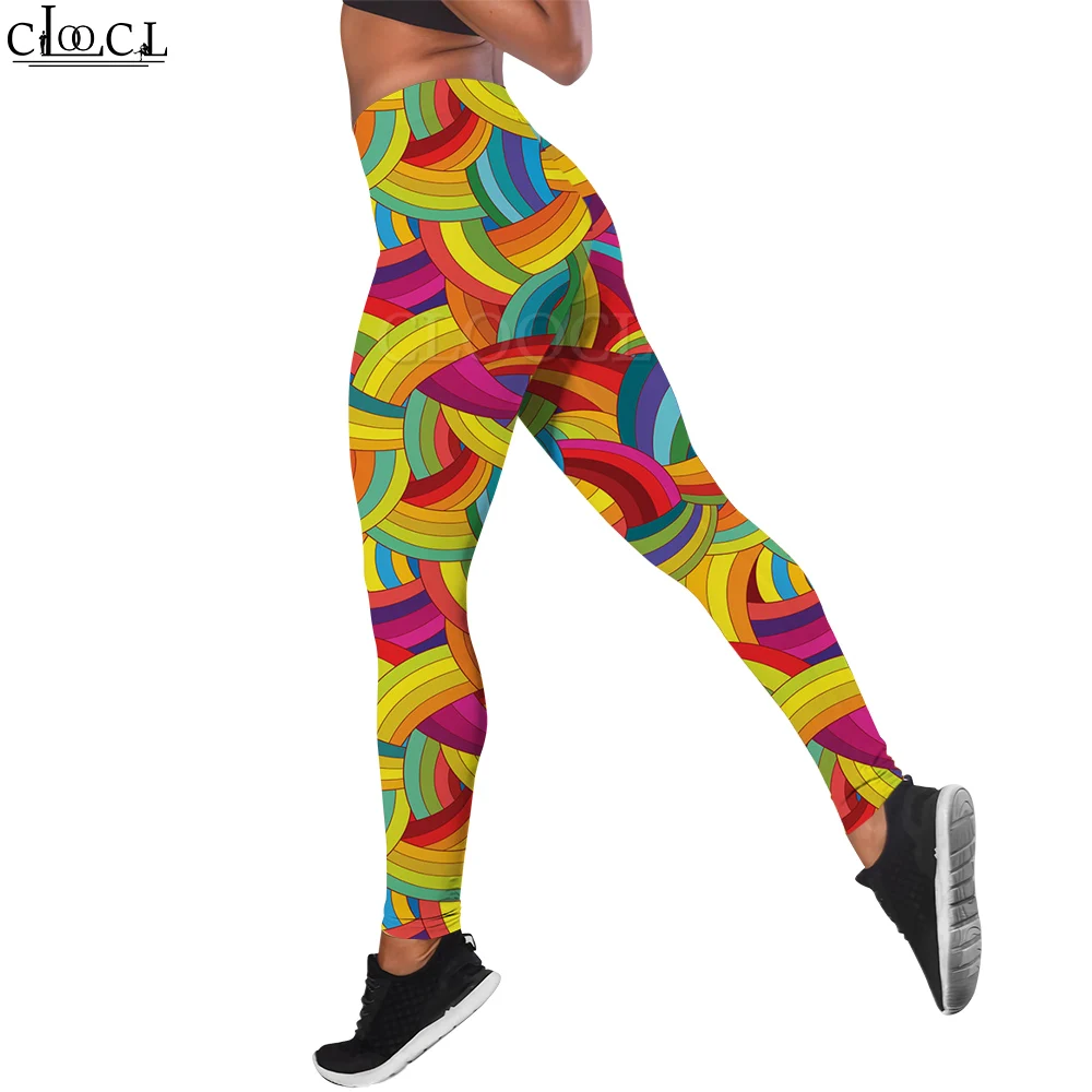 CLOOCL legginsy damskie Vetement Femme bezszwowe spodnie sportowe tęczowa geometria legginsy z nadrukiem spodnie do jogi Femme odzież