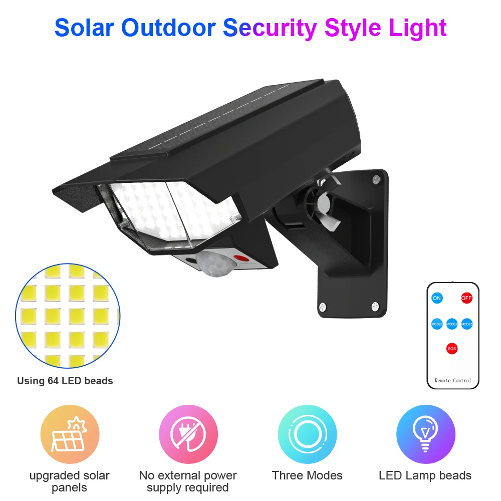 PIR Motion Sensor Outdoor Solar Security Lights with Remote, Super Bright Camera-Style LED Security Light for Garden Yard Garage
