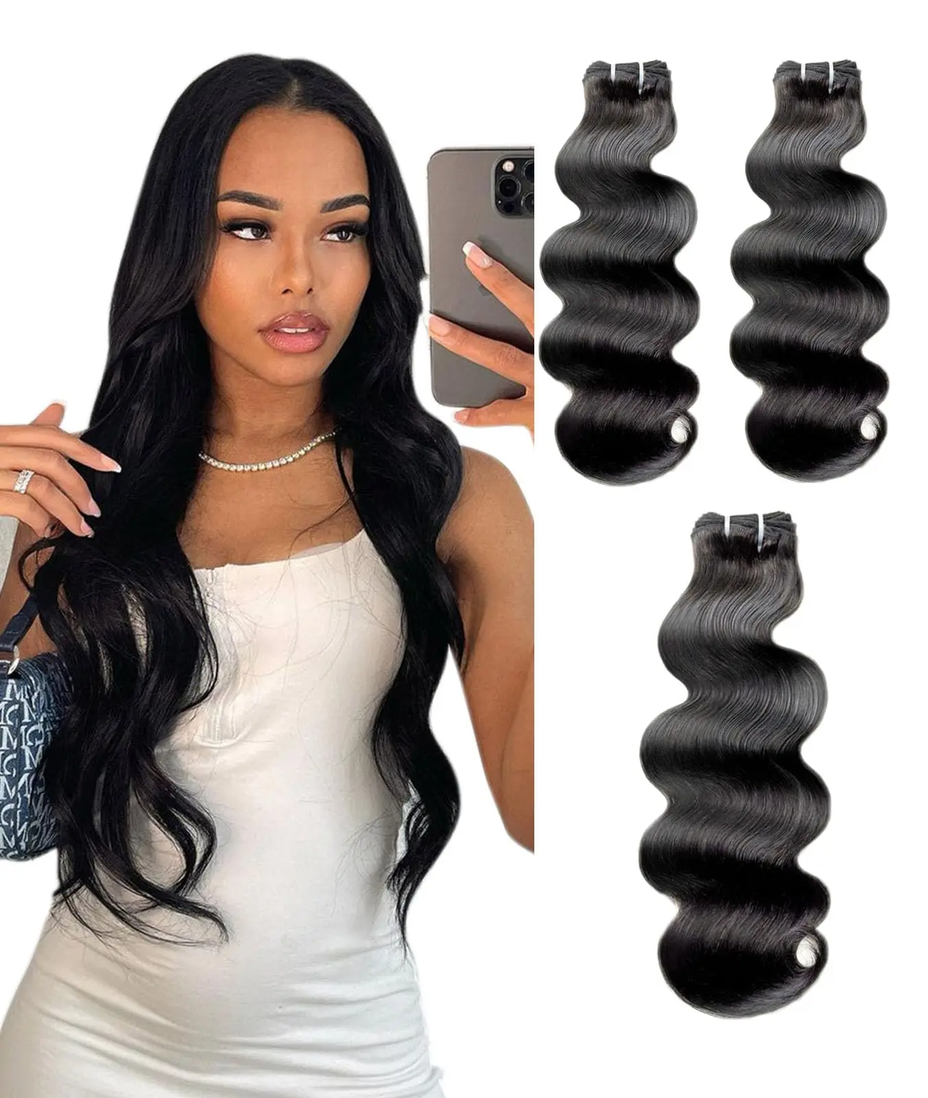 3Pcs Body Wave Bundles Human Hair 20 22 24 26 Inch 3 Bundles Human Hair Unprocessed Brazilian Remy Hair Extensions Wavy