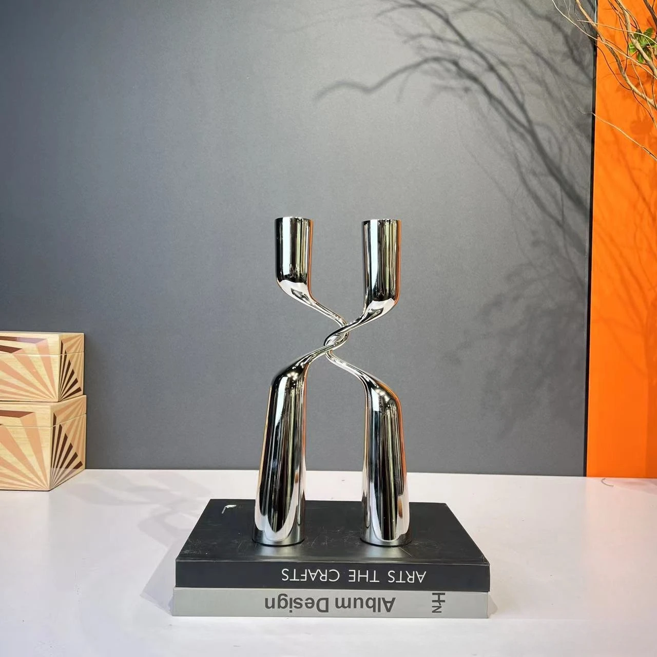 Silver metal double-headed candlestick hereinafter Elabra Luxury center table candlesticks Living room Home decoration Gift