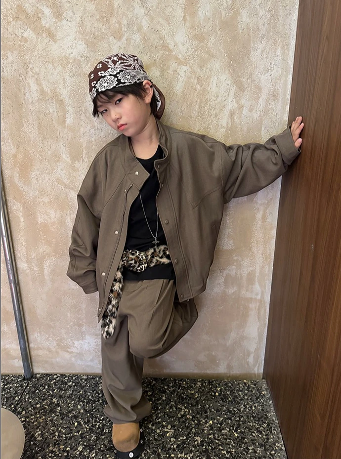 

2025 Autumn Spring New Boys Suit Set Korean Fashion Casual Daily Solid Color Coat + Long Loose Pants 2-Piece Set