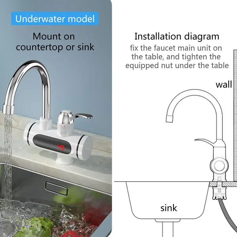 Electric Heating Faucet Tankless Digital Display Electric Water Heater Faucet Safety Protection Instant Heating Adjustable For