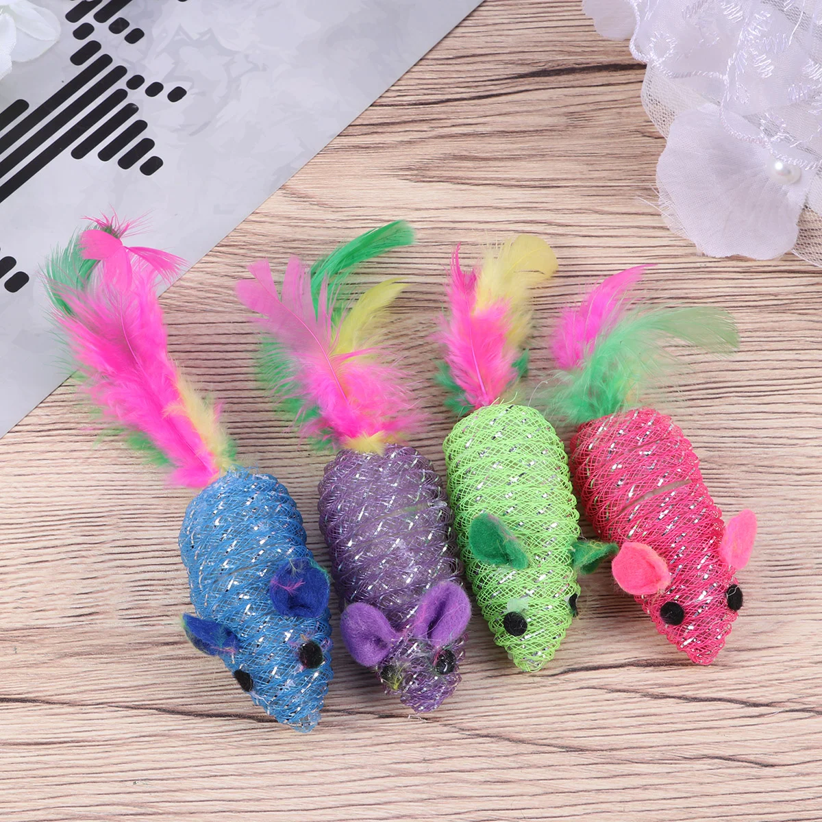 10pcs Cat Color Tail Mouse Cat Lifelike Little Mouse Random Color Funny Cat Toy Pet Supplies Cat Toys