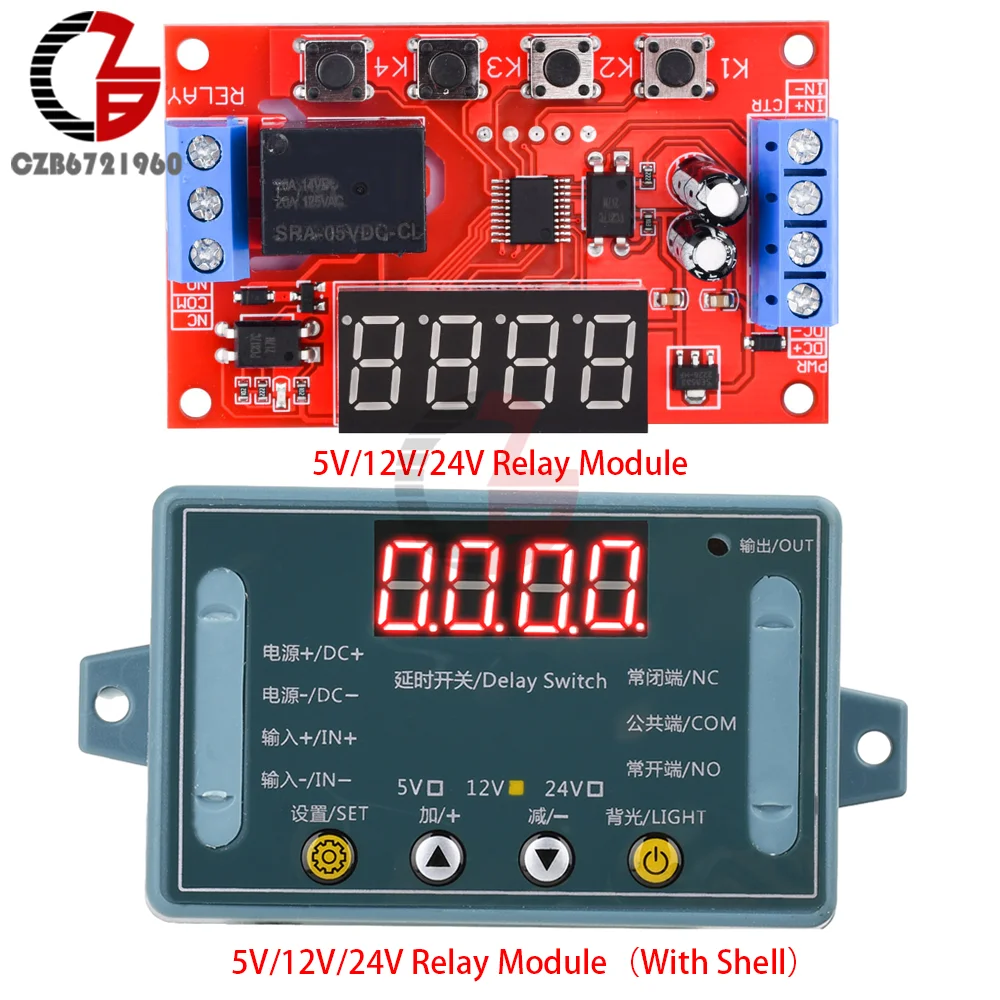 

Time Delay Relay DC 5V 12V 24V Timer Module Trigger Cycle Delay Timing Circuit Switch Module with LED Display