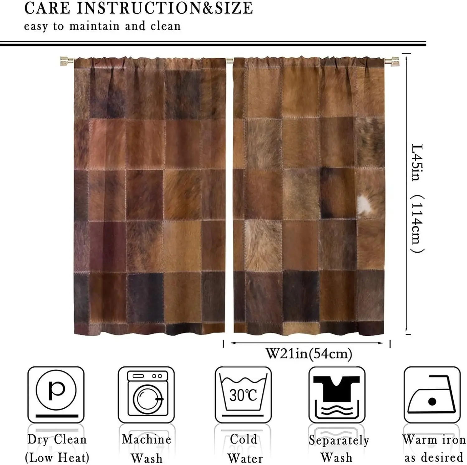 Rustic Farmhouse Brown Patchwork Darkening Thermal Insulated Window Drapes for Living Room, Bedroom, Kitchen