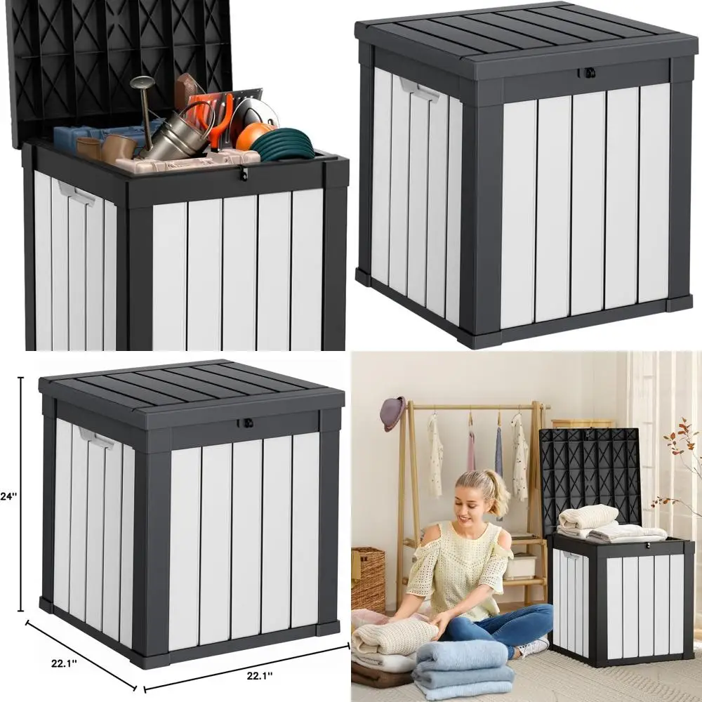

40 Gallon Lockable Outdoor Storage Box - Waterproof Patio Furniture and Tool Storage in Black & White