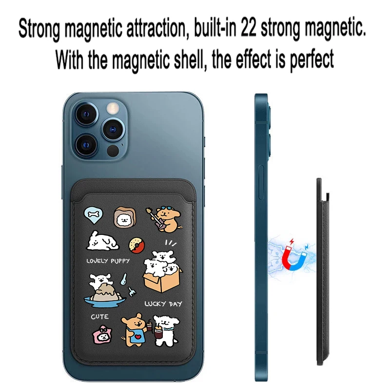 Cute line Dog Upgrade Magnetic PU Leather Wallet Case For MagSafe iPhone13 14 12 15 16Pro animal puppy Card Bag Holder Cover