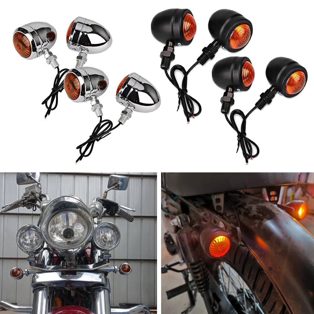 4PCS Universal 12V Single Wire Turn Signals Lights For Cafe Racer Harley Retro Motorcycle Turn Signals Motorcycle Accessories