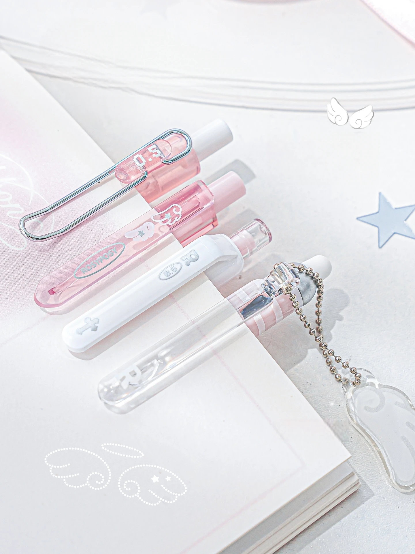 Angelic Series Pearl Angel Wings Gelstifte, süßer Engel, 4er-Pack, sanft schreibende 0,5-mm-Kugelschreiber, Tintenroller, schwarze Tinte, A3138 – Detail 6