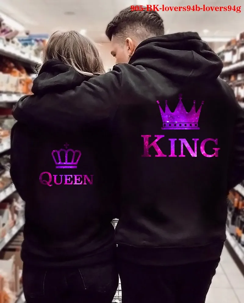 

Women's King Queen Printed Hoodie Sweatirt Lovers Couples H plus Size Regular Fit Winter Outerwear Casual Streetwear