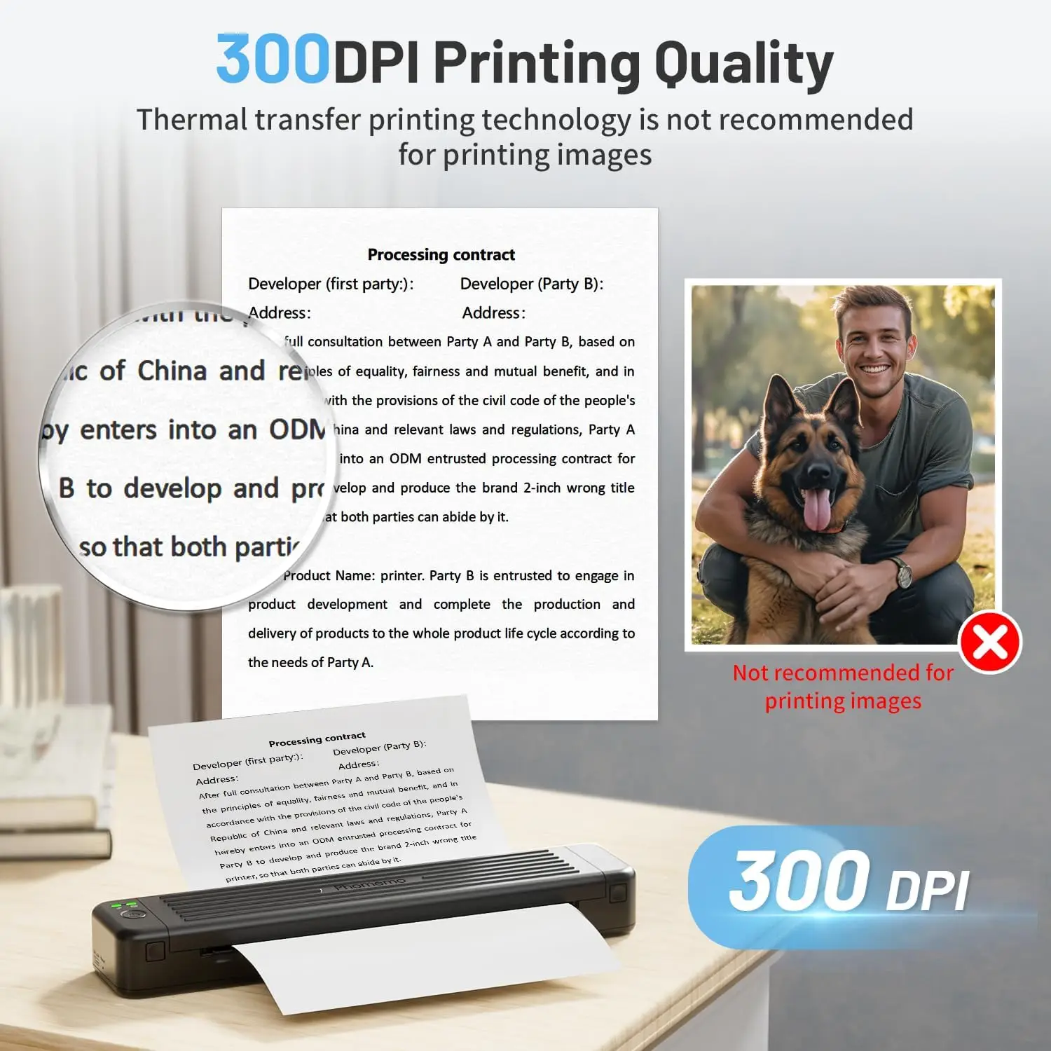 Phomemo P831 Wireless Portable Printer 300DPI Bluetooth Thermal Printer Support A4 Regular Paper Compatible with Mobile&Laptop