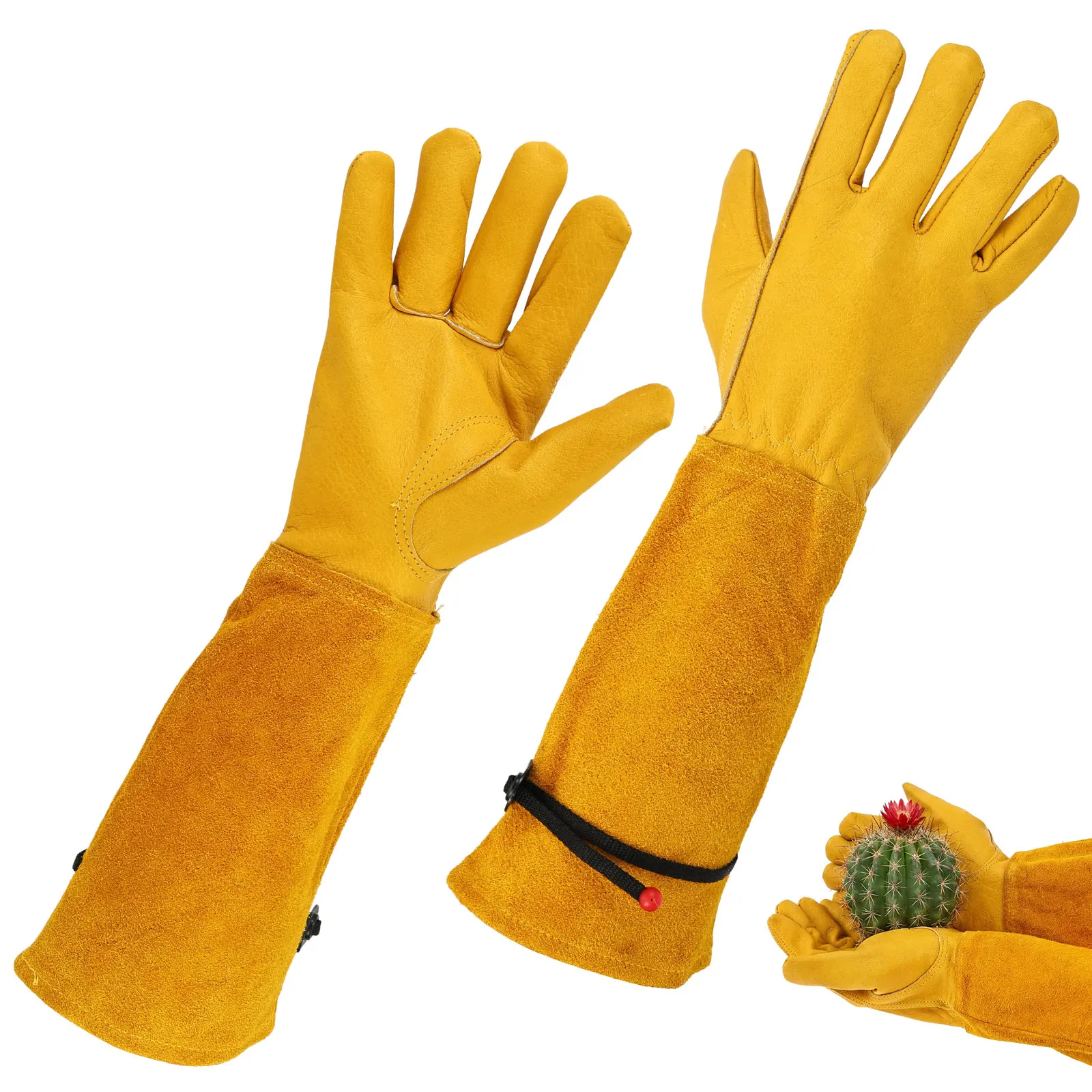 Long Gardening Gloves Adjustable Strap Leather Work Gloves Extended Arm Guard Thorn Proof Glove Gardening Welding Safety General