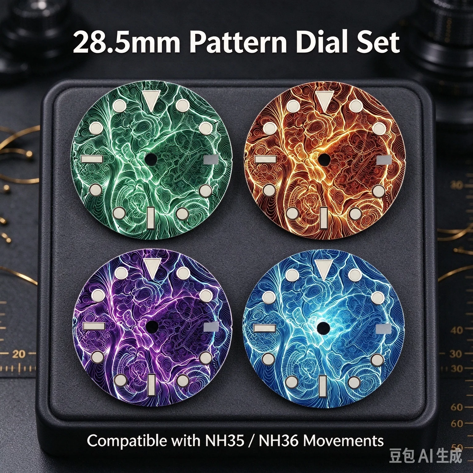 28.5mm Luminous Watch Dial Compatible with NH35 NH36 Movement Green Orange Purple Blue Optional