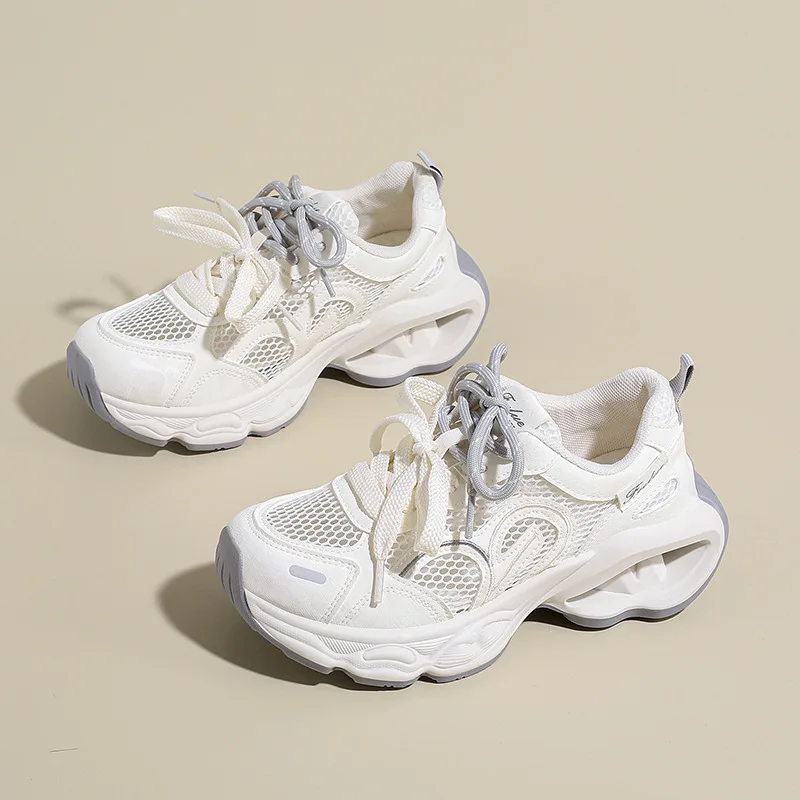 Women's Dad Shoes 2026 Summer Sports and Leisure Thick soled Raised Mesh Breathable Outdoor Running Shoes