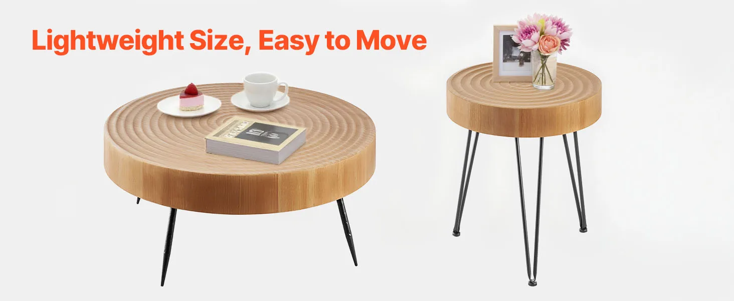 SucceBuy Coffee Tables Sets Living Room Table with End Side Table Coffee and End Tables Sets with Metal Legs for Living Room