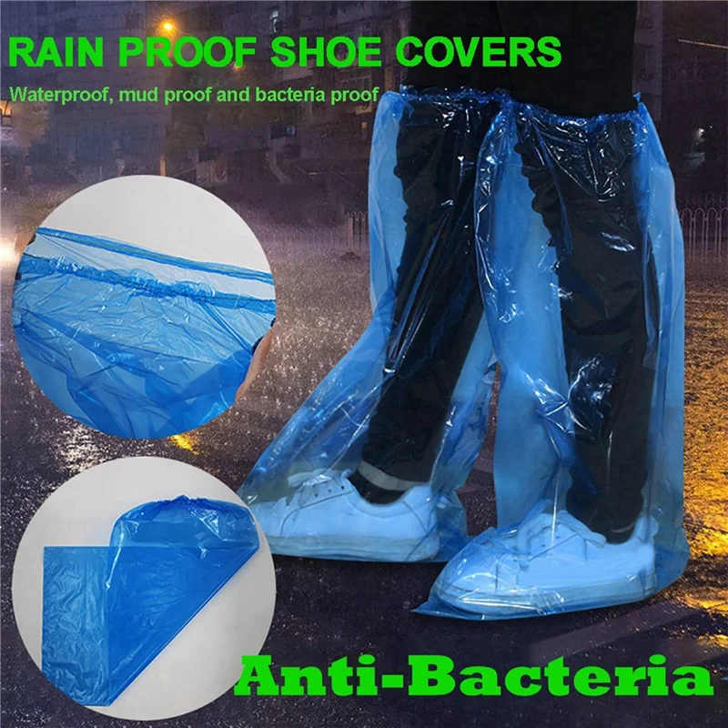 

ABUM-40 Pairs Waterproof Thick Plastic Disposable Rain Shoe Covers High-Top Anti-Slip For Women Men