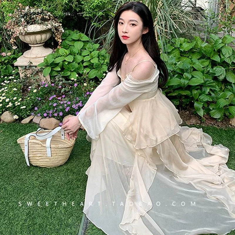 2025 verão 2 pçs sexy cinta de espaguete fairycore irregular em camadas vestido para mulheres coreano fino ajuste e emagrecimento temperamento vestido