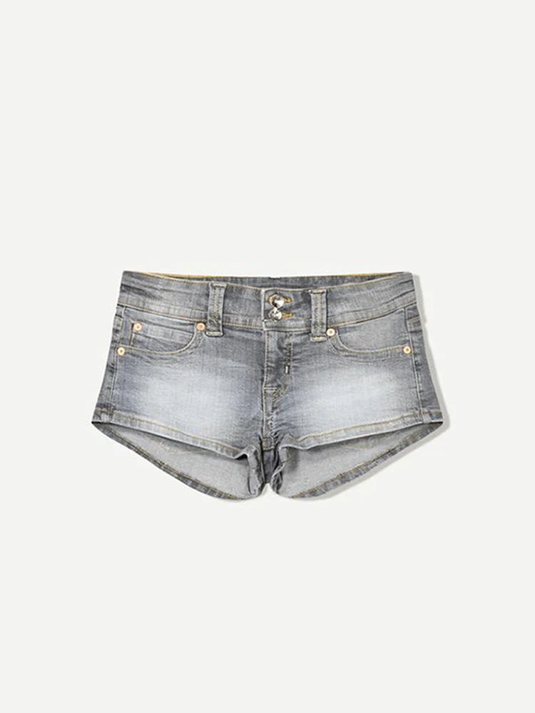Y2k Zipper Denim Mini Shorts For Women Sexy Low Waist Pocket