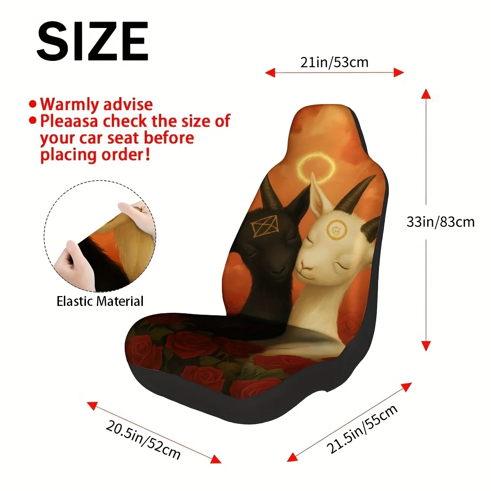 2pcs Universal Car Seat Covers Set, Angel And Devil Lambs Print, Chic Vehicle Seat Covers. Fits Daily Office Commutes & Weekend