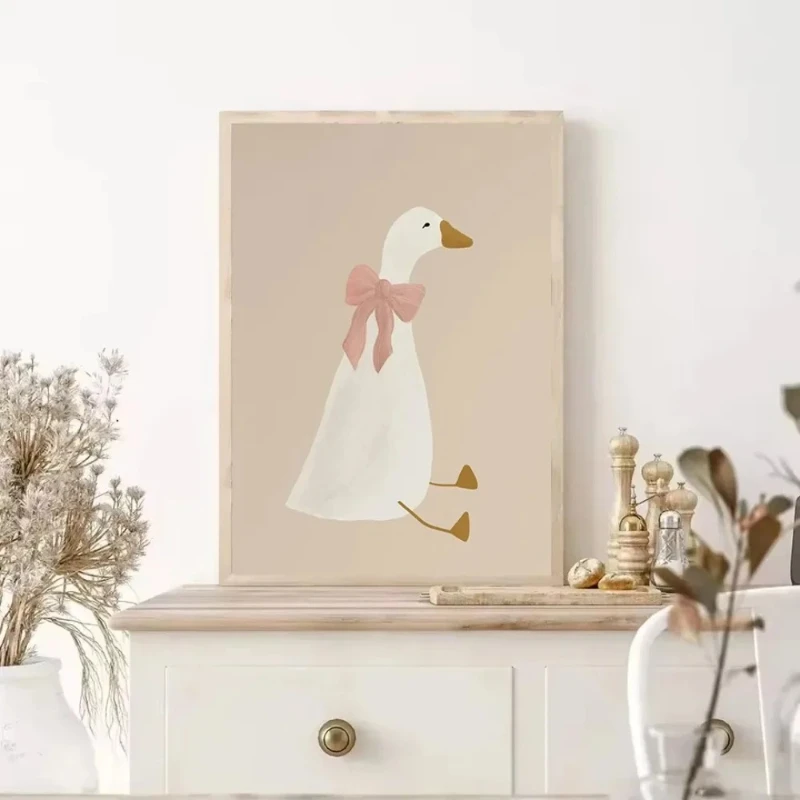 Pink Bow Goose Hat Mother Duck Poster Prints Cartoon Farm Animal Art Canvas Painting Wall Art Picture Children's Room Home Decor view 4