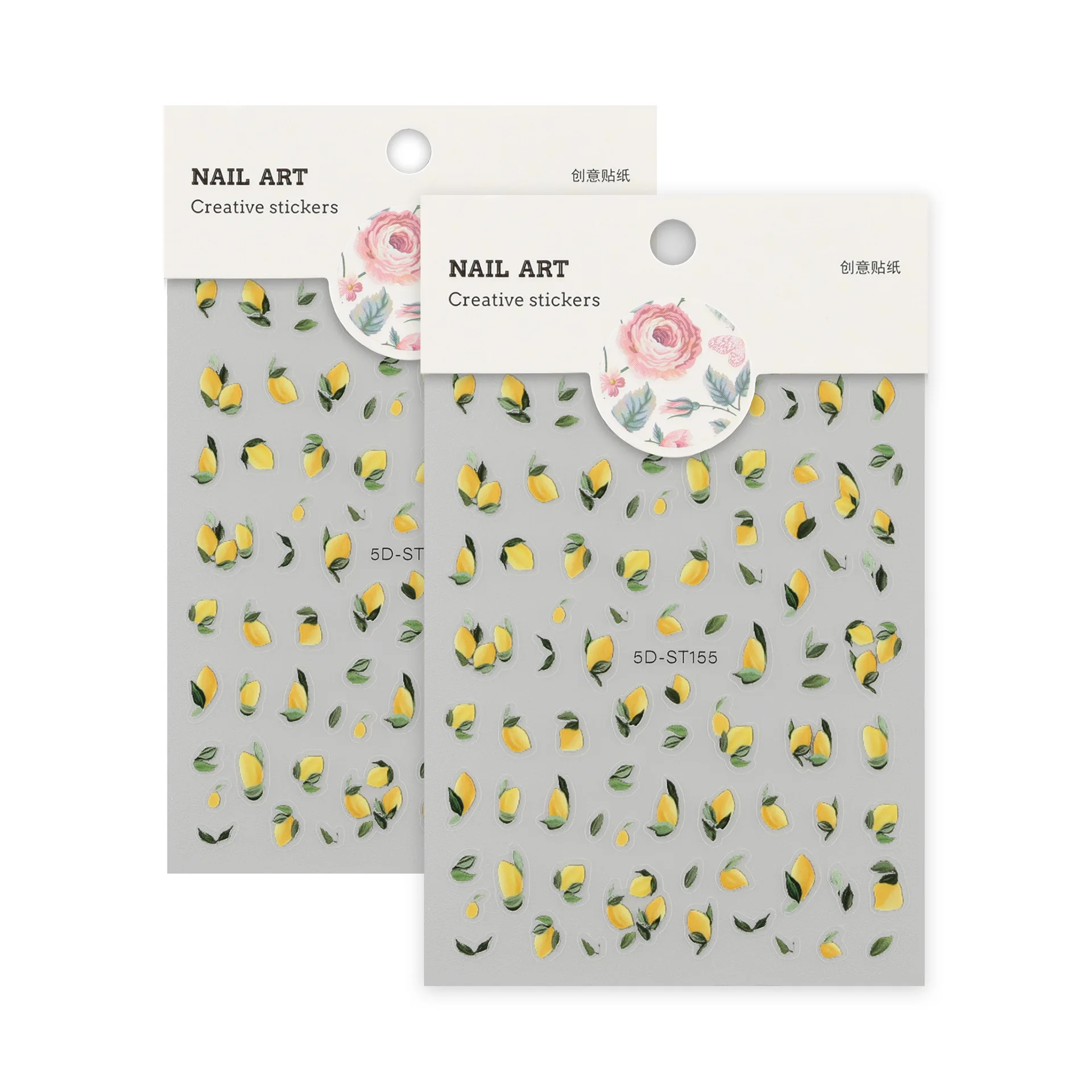 Adesivi 5D al limone con foglie verdi - Decalcomanie in rilievo dallo stile fresco per il diario del trucco della fotocamera delle unghie del telefono
