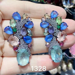 Plant Tree Leaf Earrings for Women Luxury Jewelry Colorful Zirconia Women's Earrings for Evening Party Gift