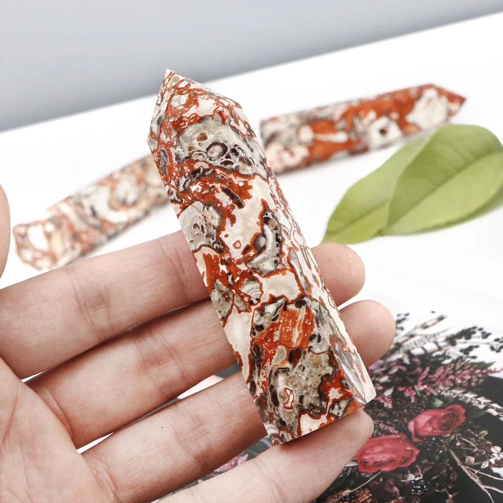1pc Natural Crystal Money Agate Single-Point Six-Sided Prism Column - Raw Stone Suitable for Polishing