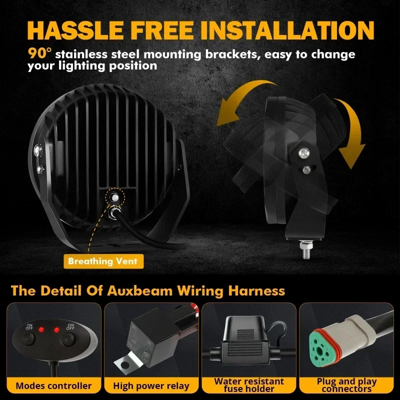 Auxbeam 240 واط 7 بوصة أضواء القيادة LED المساعدة المستديرة مع أضواء العمل DRL للطرق الوعرة SUV ATV UTV الشاحنات مصابيح قارب بيك اب