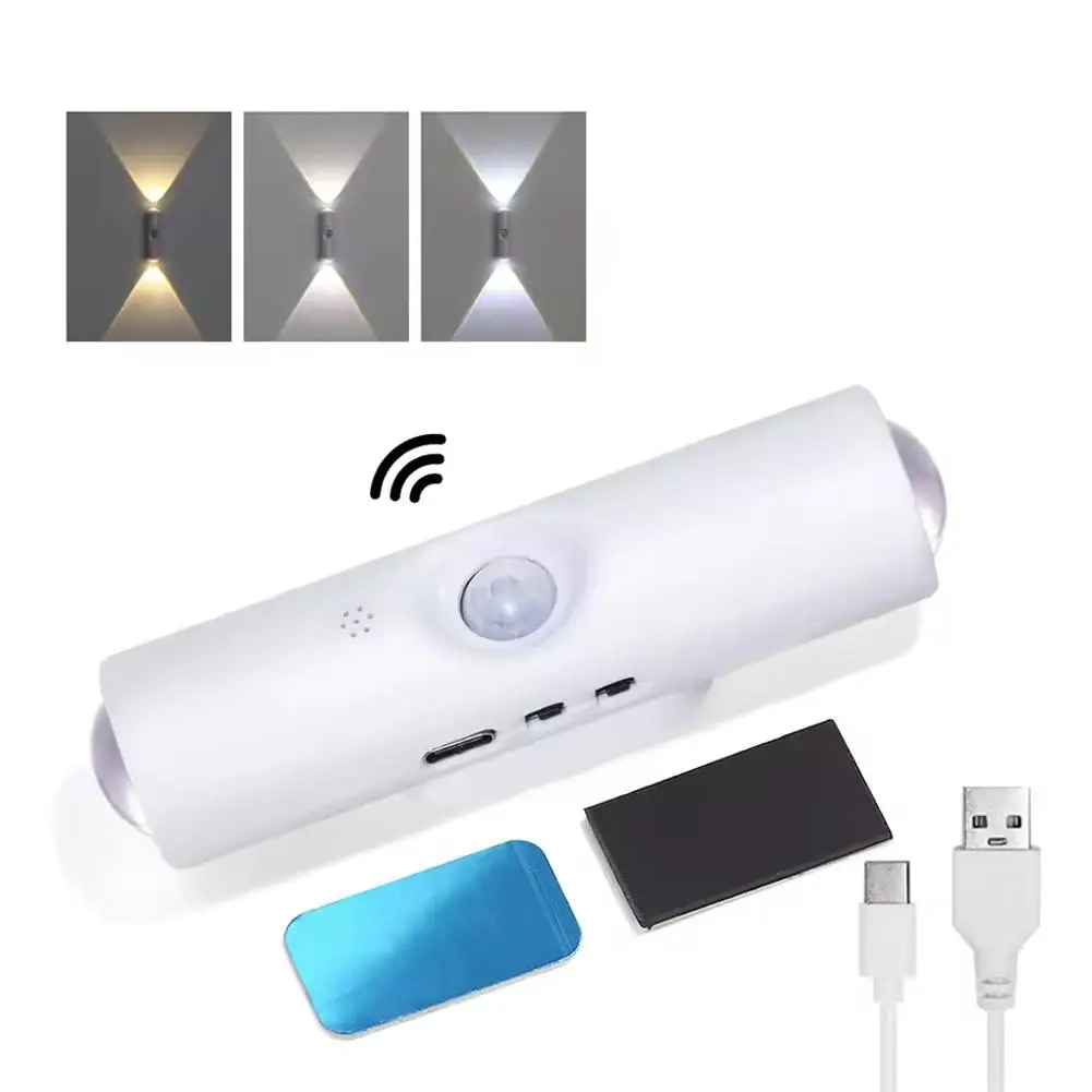 مصباح خزانة مزدوج الرأس تحت أضواء المطبخ مع مستشعر حركة ثلاثي الألوان أبيض أو ضوء غروب الشمس اختياري قابل لإعادة الشحن RGB #4