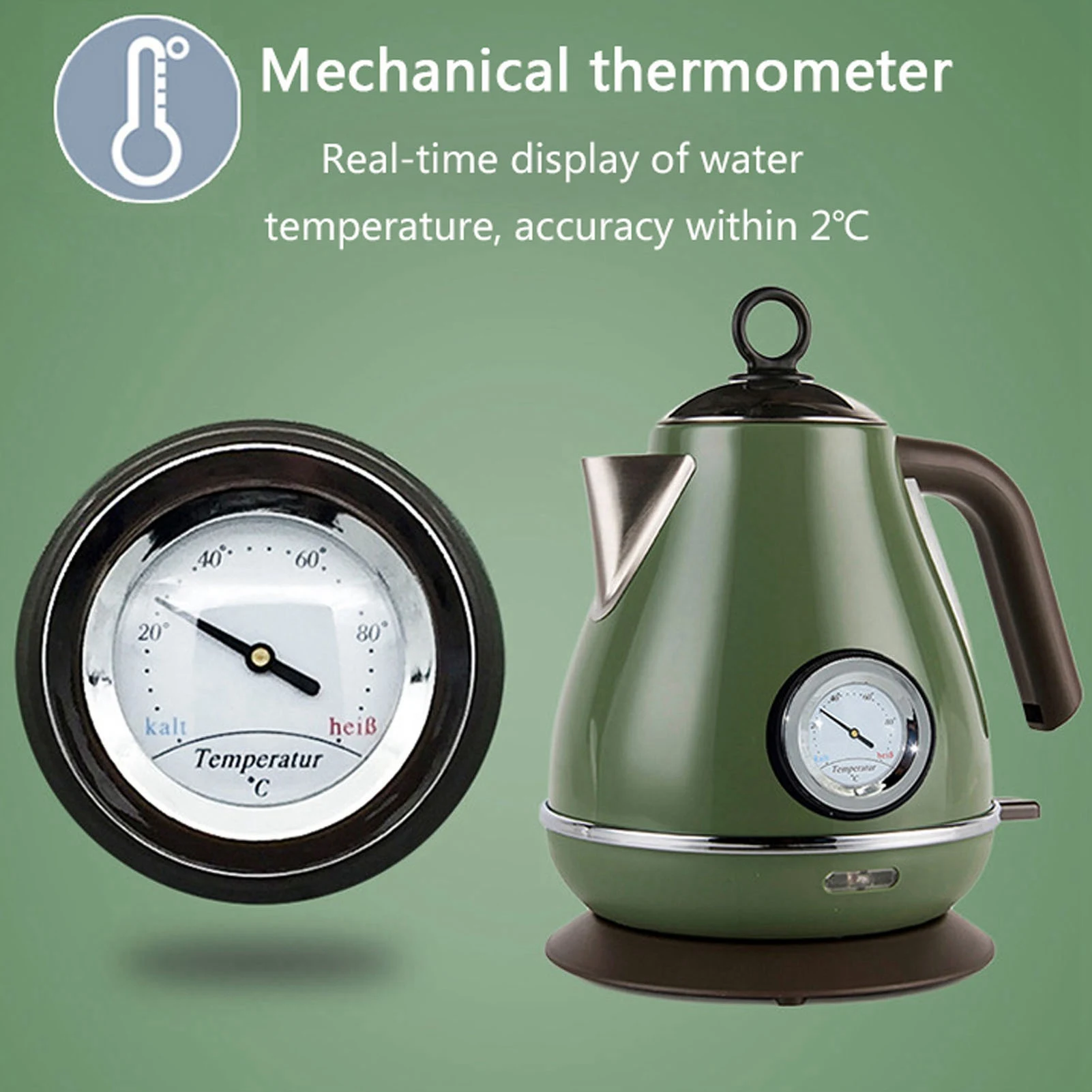 Hervidor de agua caliente eléctrico, hervidor de agua eléctrico con pantalla de temperatura, hervidor eléctrico de pintura Retro con Base giratoria de 360 grados