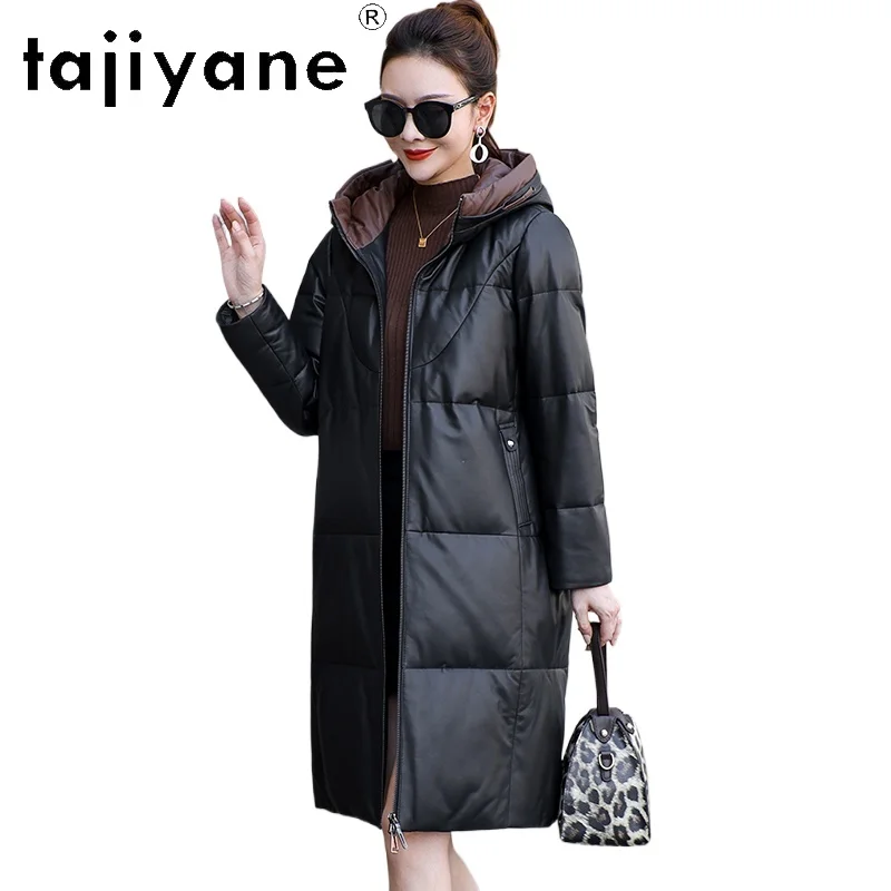 TAJIYANE White Goose Down Coats Women 100% Real Sheepskin Leather Jacket Hooded Puffer Jackets Winter Clothes Woman 2025 пуховик