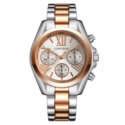 CONTENA Brand Women Watches Luxury Stainless Steel Ladies Quartz Wristwatch Fashion Elegant Rose Gold Female Watch Reloj Mujer