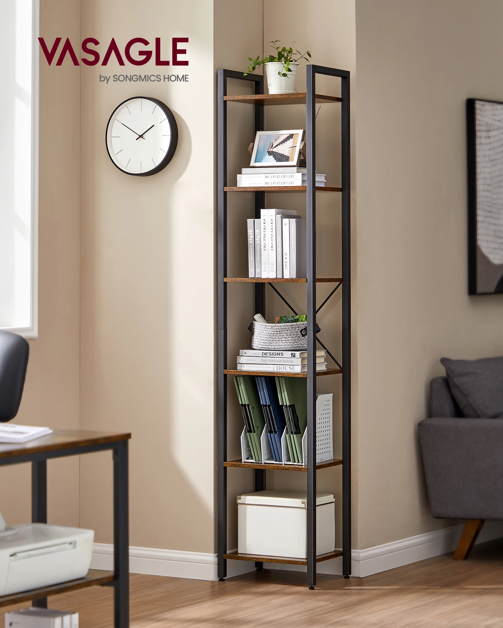 VASAGLE 6-Tier Bookshelf, Bookcase, Shelving Unit, for Office, Study, Living Room, Bedroom, 30 x 40 x 187.5 cm, Industrial