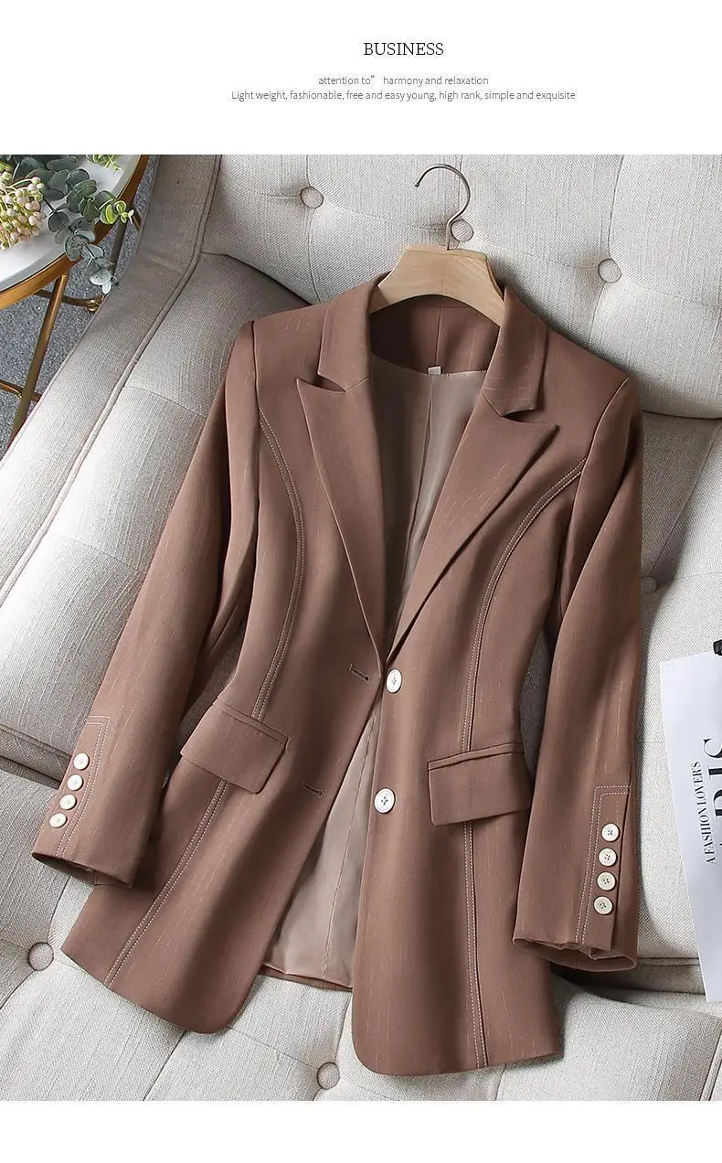 Blazer formal feminino com linha, ternos negros femininos, senhora do escritório, roupas de negócios, casaco de casamento, jaqueta de baile, feminino, 1 pc