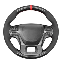Black Faux Carbon Suede Car Steering Wheel Cover For Ford Ranger Raptor 2019 2020 2021 2022 2023