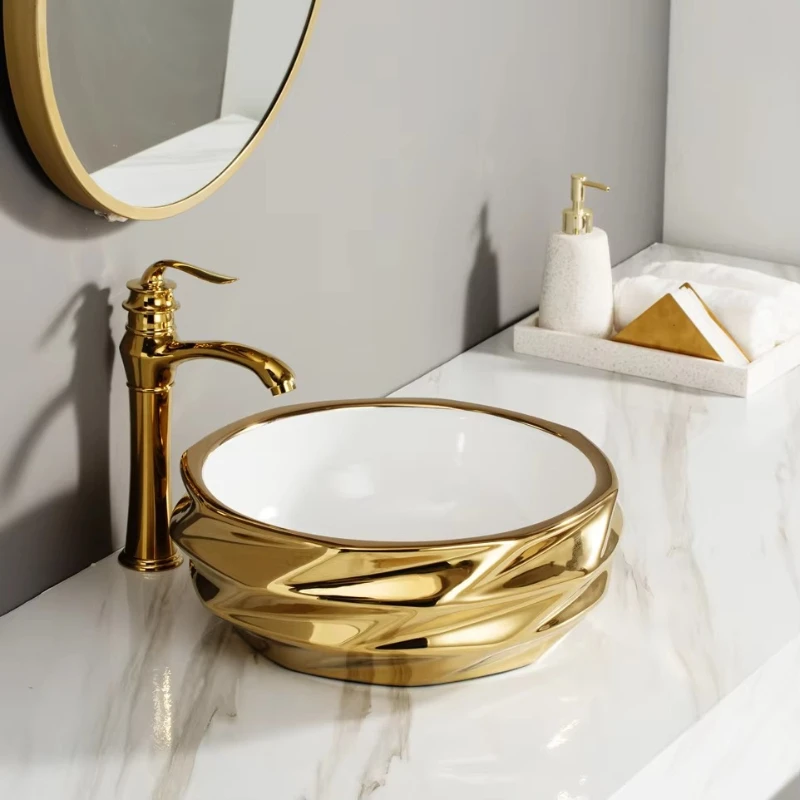 

Luxury bathroom sink best wash basin bathroom modern special shape gold wash basin