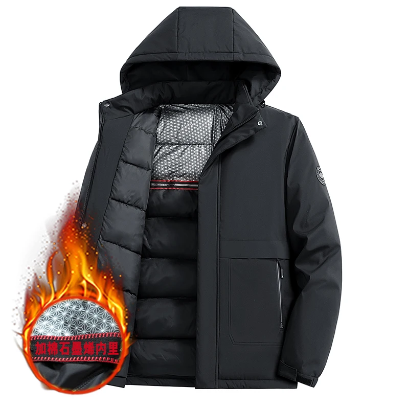 

Men's Winter Thiened Casual Cotton Jaet aphene Heating Warmth Windproof Youth Faion Ci Sle Zipper Hooded Coat