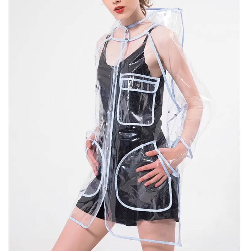 New Transparent PVC Plastic Trench Coat Waterproof Windproof Hooded Long Sleeve See Through Sexy Costumes Club Private Party