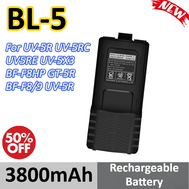 

3800mAh BL-5 7.4V Battery For UV-5R UV-5RC UV5RE UV-5X3 BF-F8HP GT-5R BF-F8/9 UV-5R Two Way Radio Walkie Talkie Battery