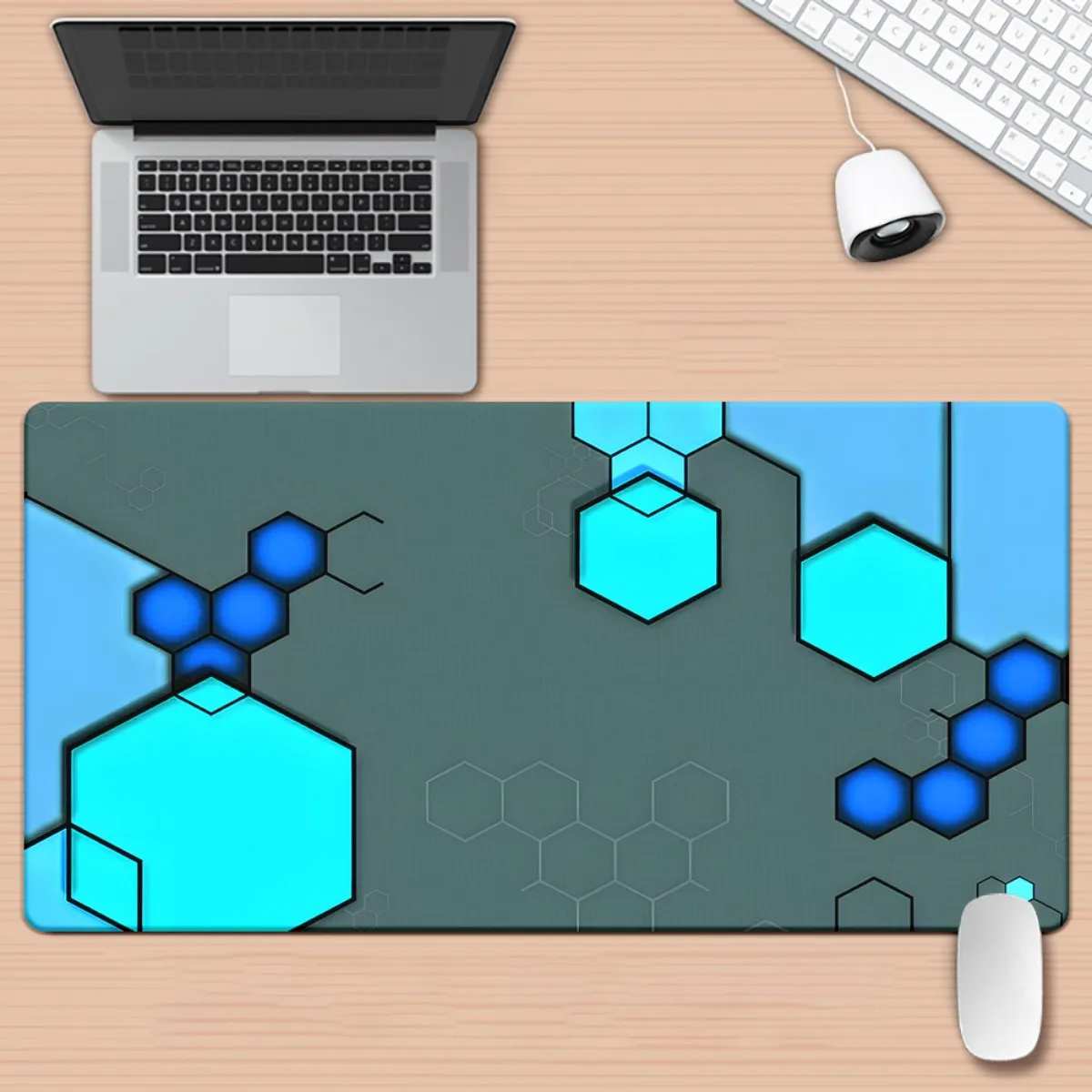 Brand Hexagon Blue Pattern Iron Art Desk Pad Multi Functional XXL Mousepad Keyboard Gaming Mat Office PC Gamer